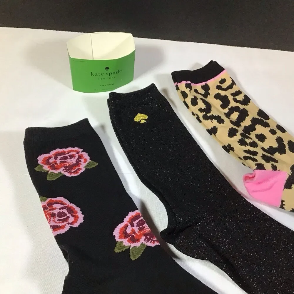 Kate Spade Head Over Heels Crew Socks 3 Pairs Women's Socks Black Size 4-10 New